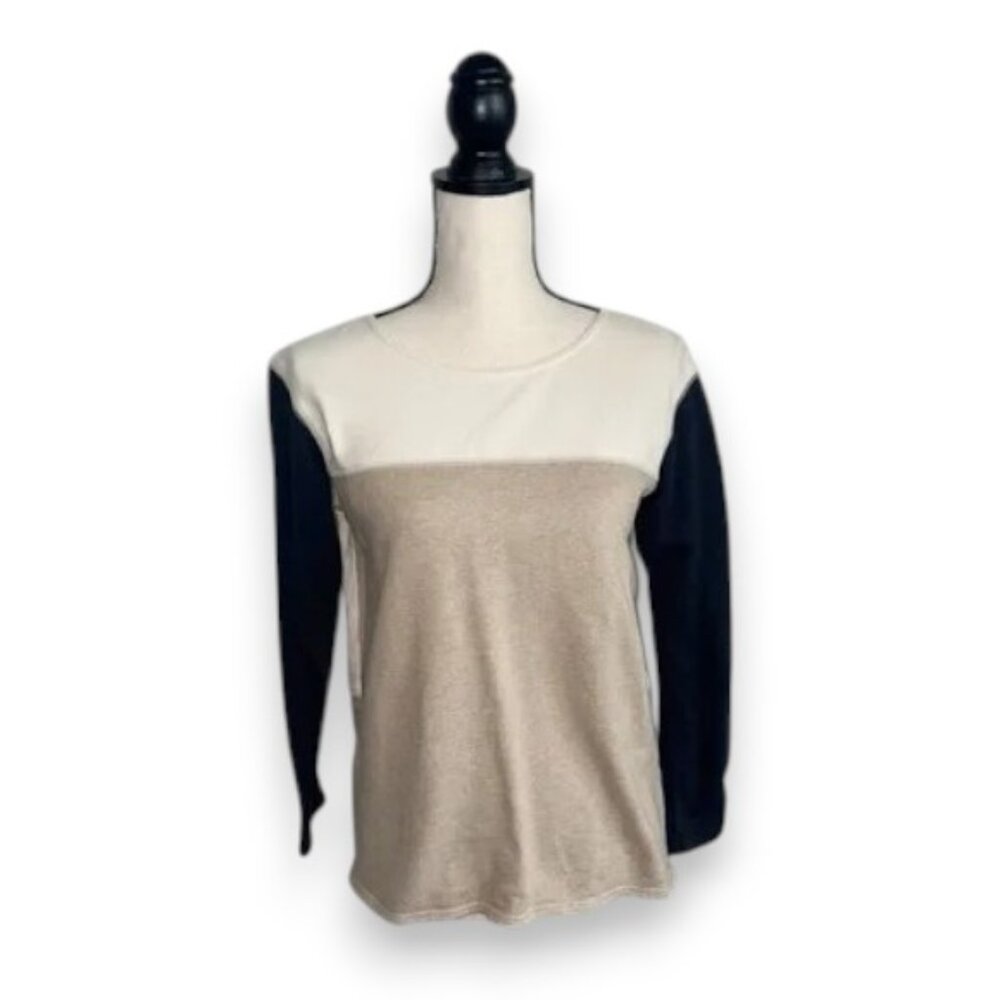 J. Crew Long Sleeve Colorblock Tee - Cream and Navy